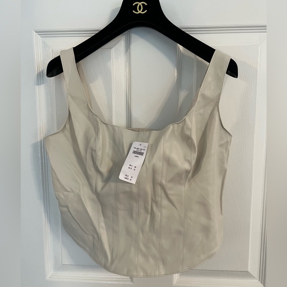 NWT Abercrombie & Fitch Vegan Leather Corset Scoop Neck Tank Top Cream size L - Picture 6 of 13